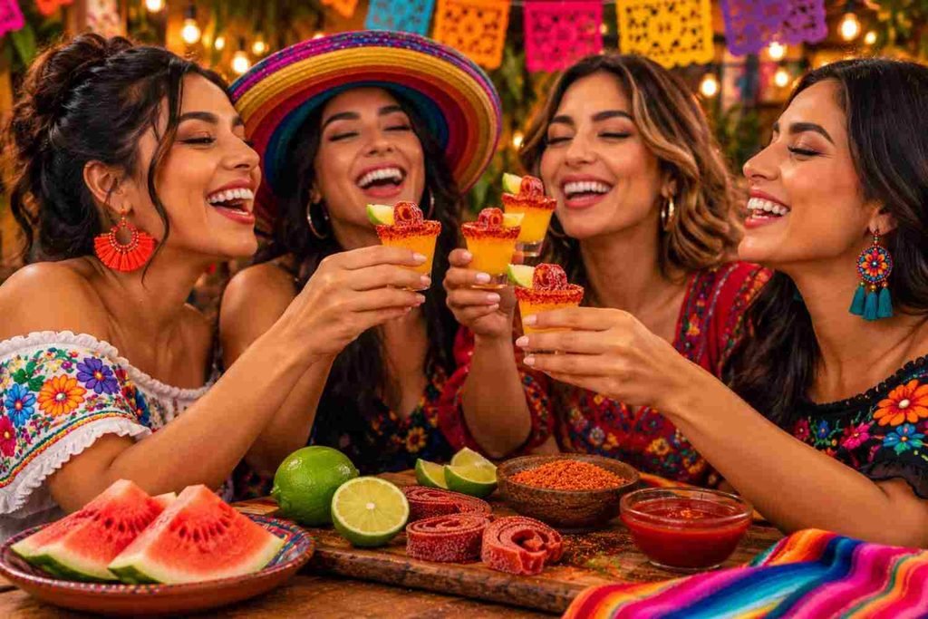 women  drinking  mexican candy shot 